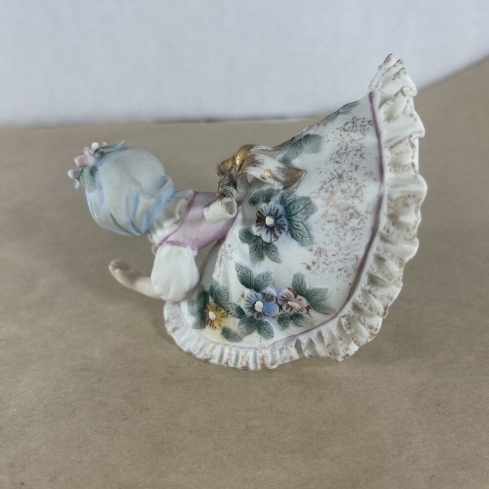 LEFTON Blue BLOOMER GIRL Bending Over Picking Flower Figurine Vintage Japan - Picture 11 of 14